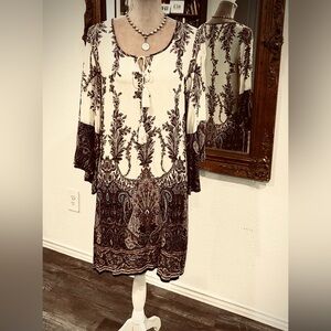 Rhapsody Paisley Boho Tunic Dress Sz L gypsycore festival hippie